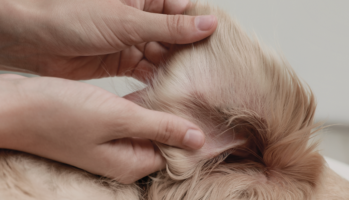 [라이프케어] 반려견의 귓속이나 털에 진드기가 없는지 확인하고 있는 모습입니다.