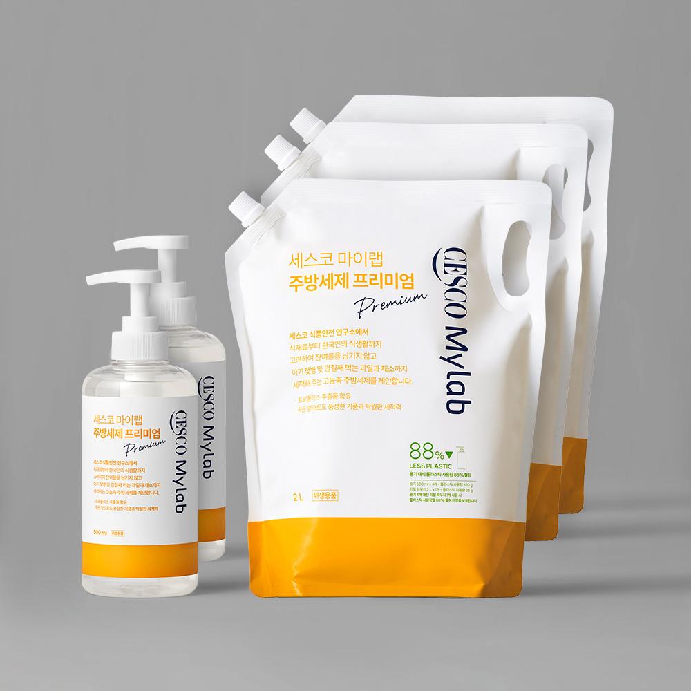 세스코 마이랩 주방세제 프리미엄 500ml 2개 + 주방세제 프리미엄 리필 2L x 3개