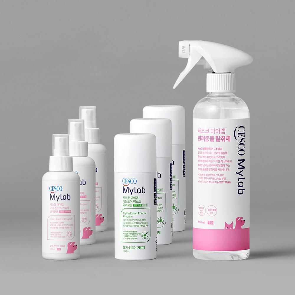 세스코 마이랩 모기·진드기 기피제 반려견용 120ml x 3개 + 아웃도어 미스트 기피제 100ml 3개 + 반려동물 탈취제 500ml 1개
