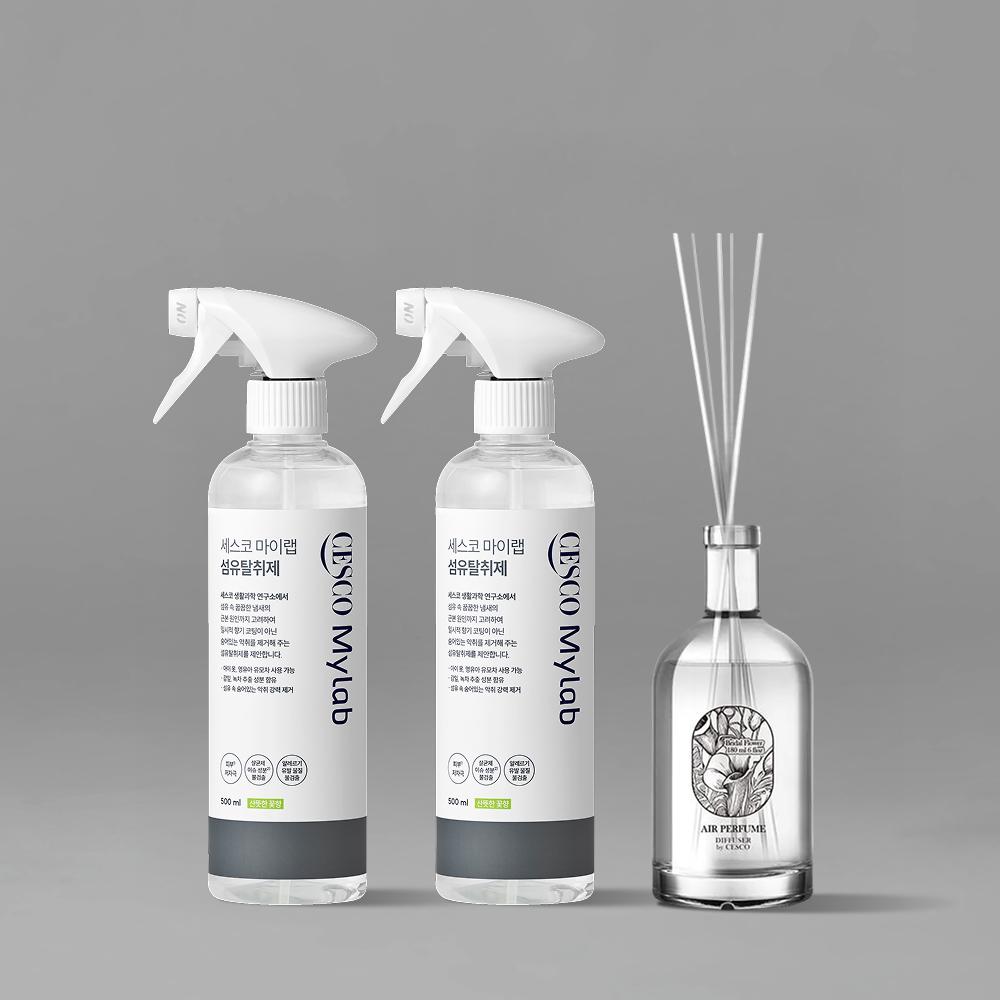 세스코 마이랩 섬유탈취제 500ml x 2개 + 디퓨저 브라이덜 플라워 180ml