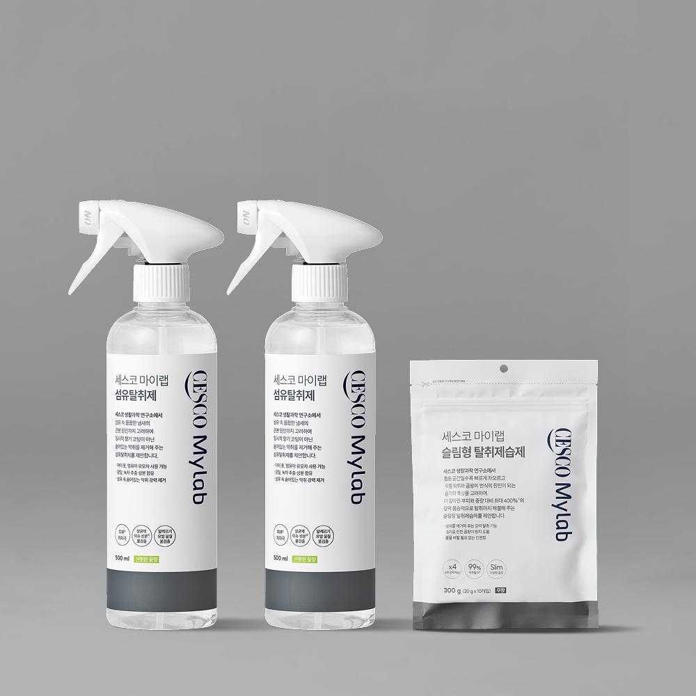 세스코 마이랩 섬유탈취제 500ml x 2개 + 슬림형 탈취제습제 (30g * 10팩)