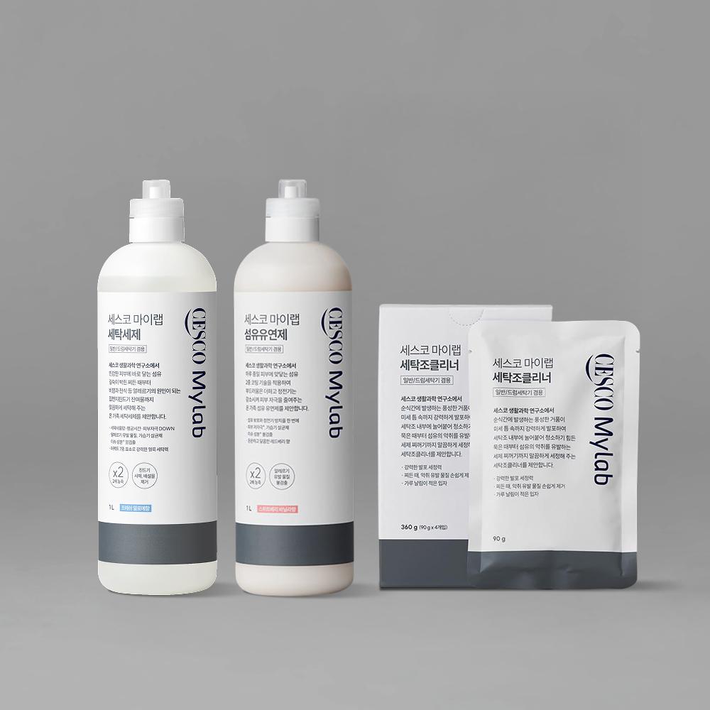 세스코 마이랩 세탁세제 1L + 섬유유연제 1L + 세탁조클리너 (90g * 4개입)
